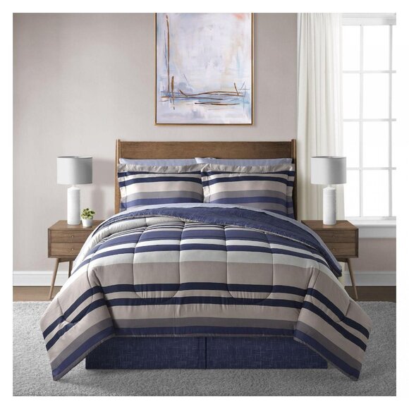 Lanwood Other - NWT Lanwood Xavier Stripe Comforter Set with Shams 84638294 Full Blue
